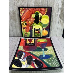 Vtg Mary Naylor Designs Painted Ceramic Platters Plates Set of 2 Wine 9.5"